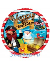 Фольгированный шар Пираты Happy Birthday, Сундук с Сокровищами