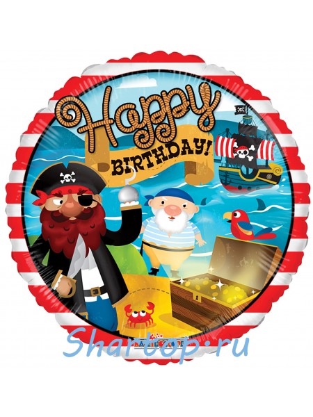 Фольгированный шар Пираты Happy Birthday, Сундук с Сокровищами