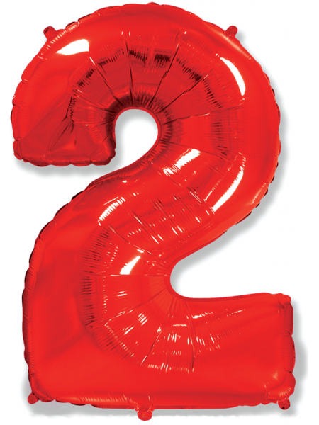Фольгированный шар с гелием "Цифра 2 Красная" 102 см