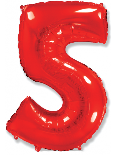 Фольгированный шар с гелием "Цифра 5 Красная" 102 см