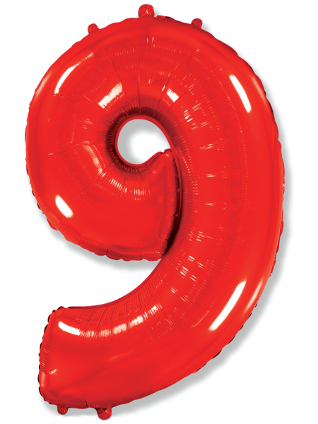 Фольгированный шар с гелием "Цифра 9 Красная" 102 см