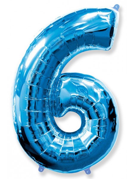 Фольгированный шар с гелием "Цифра 6 Синяя" 102 см