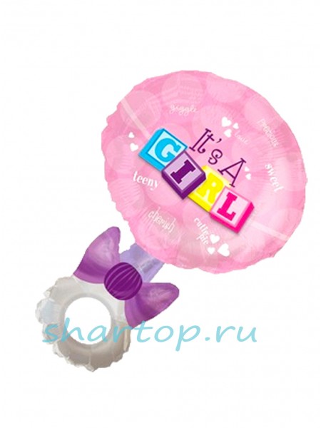Фольгированный шар  "Погремушка Розовая" 102 см